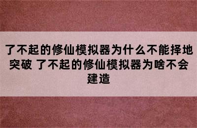 了不起的修仙模拟器为什么不能择地突破 了不起的修仙模拟器为啥不会建造